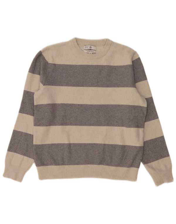 Marks & Spencer Damen Pullover mit Rundhalsausschnitt, UK 14, Mittelgrau gestreift