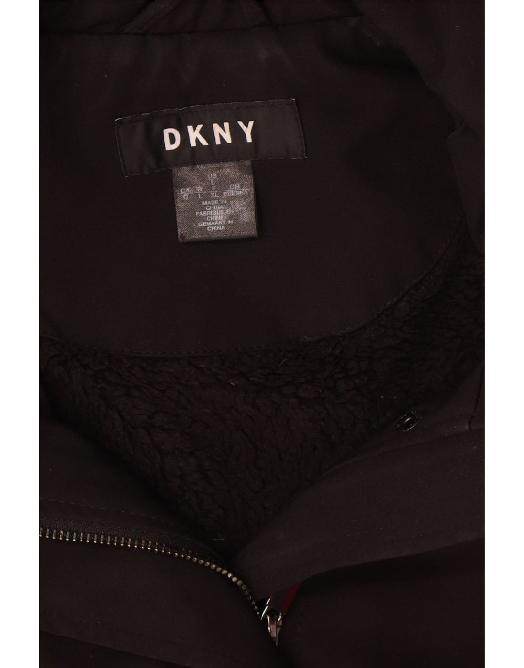 Dkny Damen Sherpa-Mantel mit Kapuze, UK 16, Größe L, Schwarz, Polyester