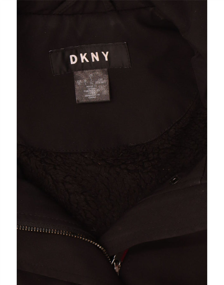 Dkny Damen Sherpa-Mantel mit Kapuze, UK 16, Größe L, Schwarz, Polyester