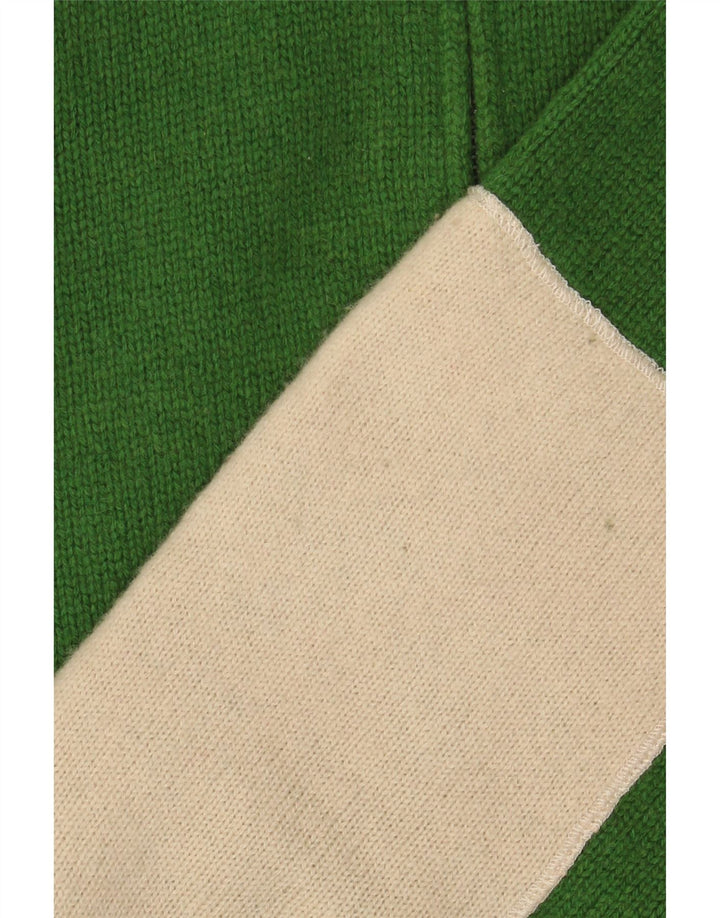 VINTAGE Grafischer Herren-Cardigan-Pullover aus mittelgrüner Colourblock-Wolle