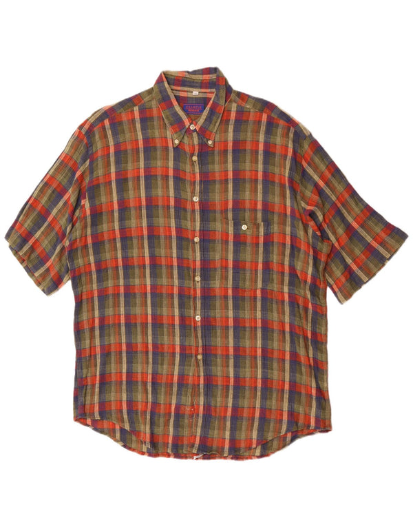 Missoni Herren Kurzarmhemd 2XL grün kariert Baumwolle