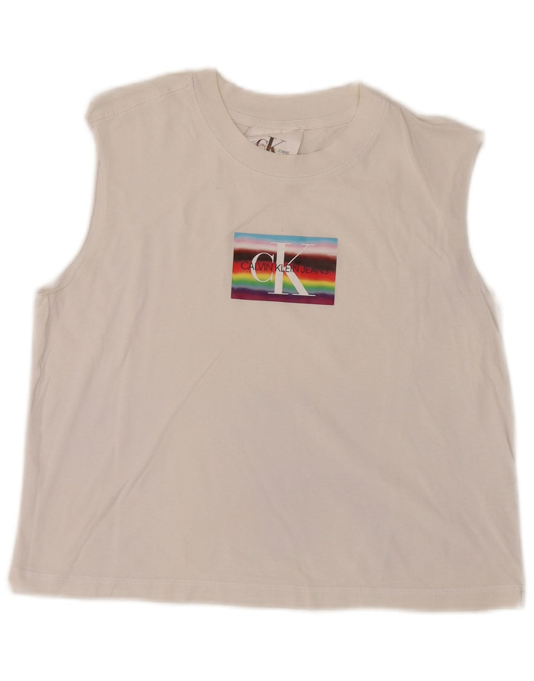 Calvin Klein Damen Crop Graphic Vest Top UK 12 Mittelweiß