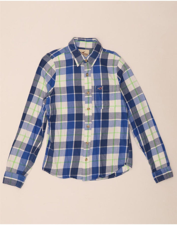 Hollister Herren-Flanellhemd aus mittelblau karierter Baumwolle