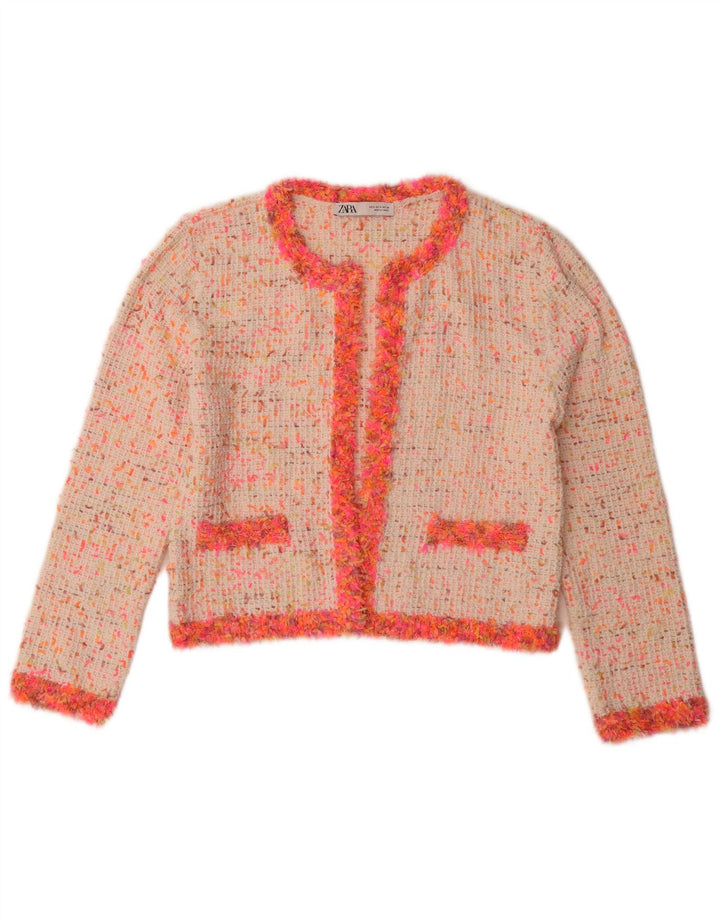 Offene Blazerjacke für Damen von Zara, UK 10, Größe S, weiß geflecktes Polyester