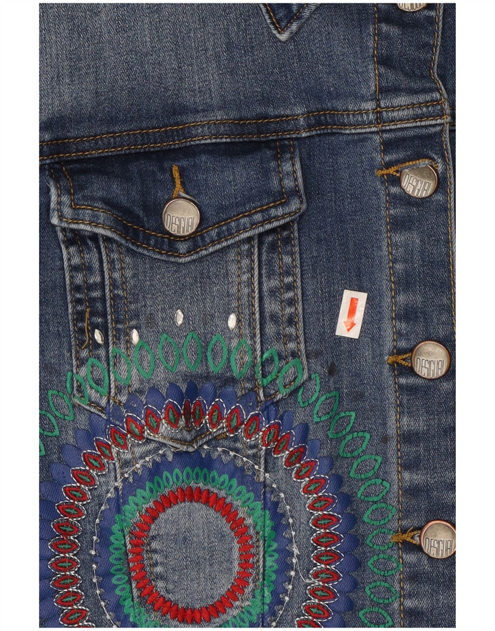 Desigual Womens Graphic Crop Denim Jacke EU 42 Großes blaues Polyester