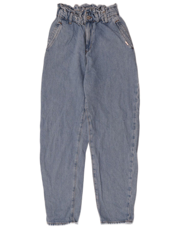 Zara Damen High Waist Tapered Jeans EU 32 2XS W22 L26 Blaue Baumwolle