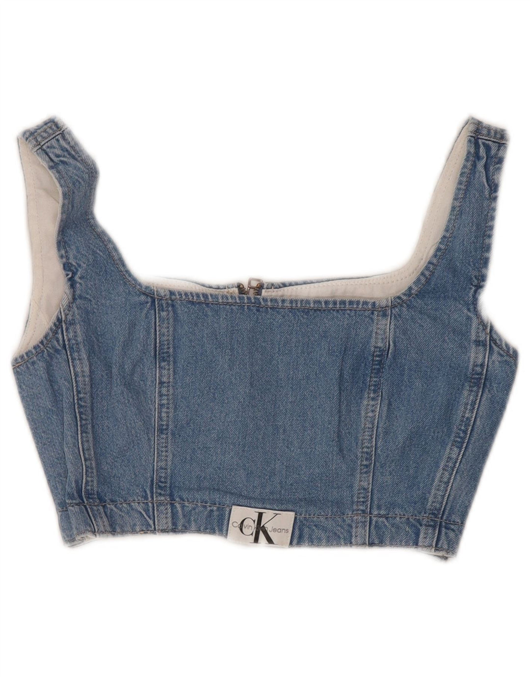 CALVIN KLEIN JEANS Ärmelloses Denim-Crop-Top für Damen UK 6 XS Blau