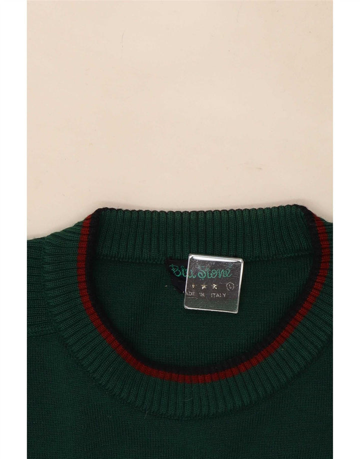 Vintage Herren Pullover mit grafischem Rundhalsausschnitt, Größe L, Grün