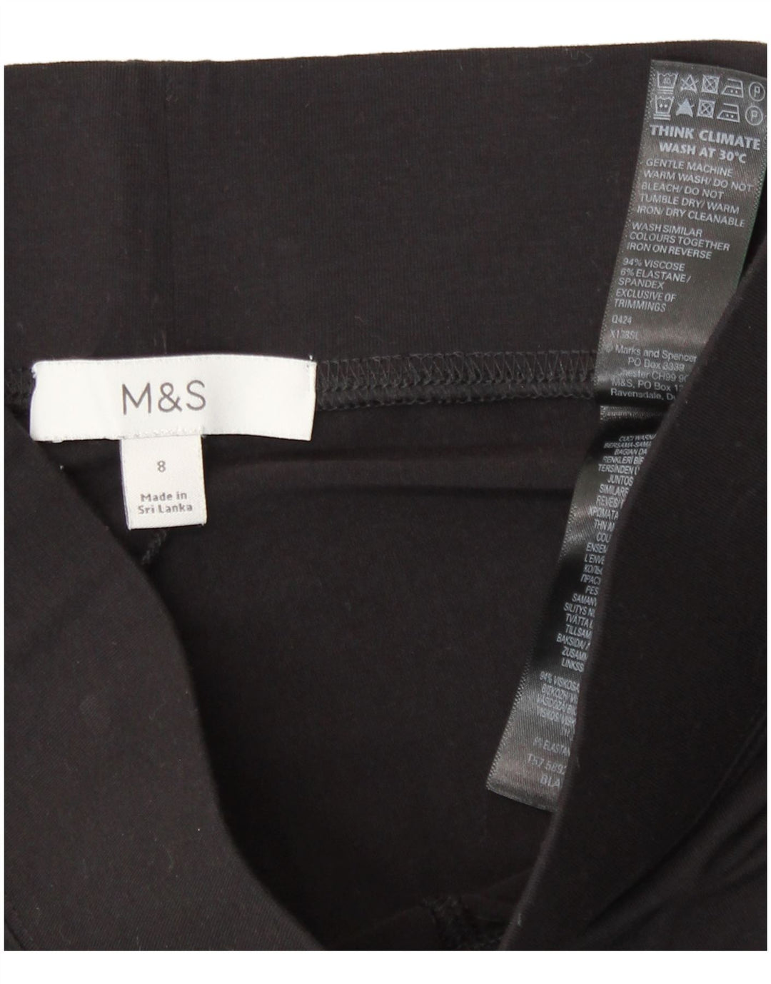 Marks & Spencer Damen Crop Leggings UK 8 Small Schwarze Viskose