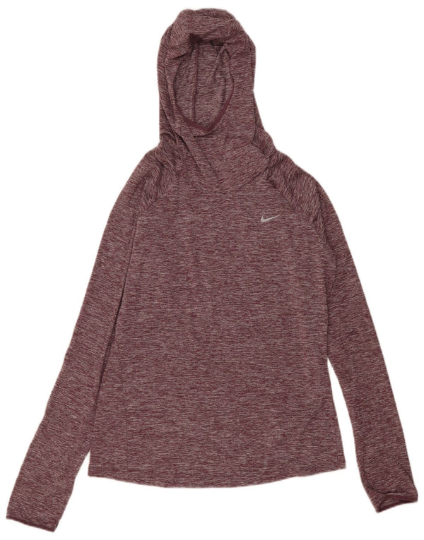 Nike Damen Dri Fit Laufoberteil Langarm UK 14 Medium Burgundy Flecked