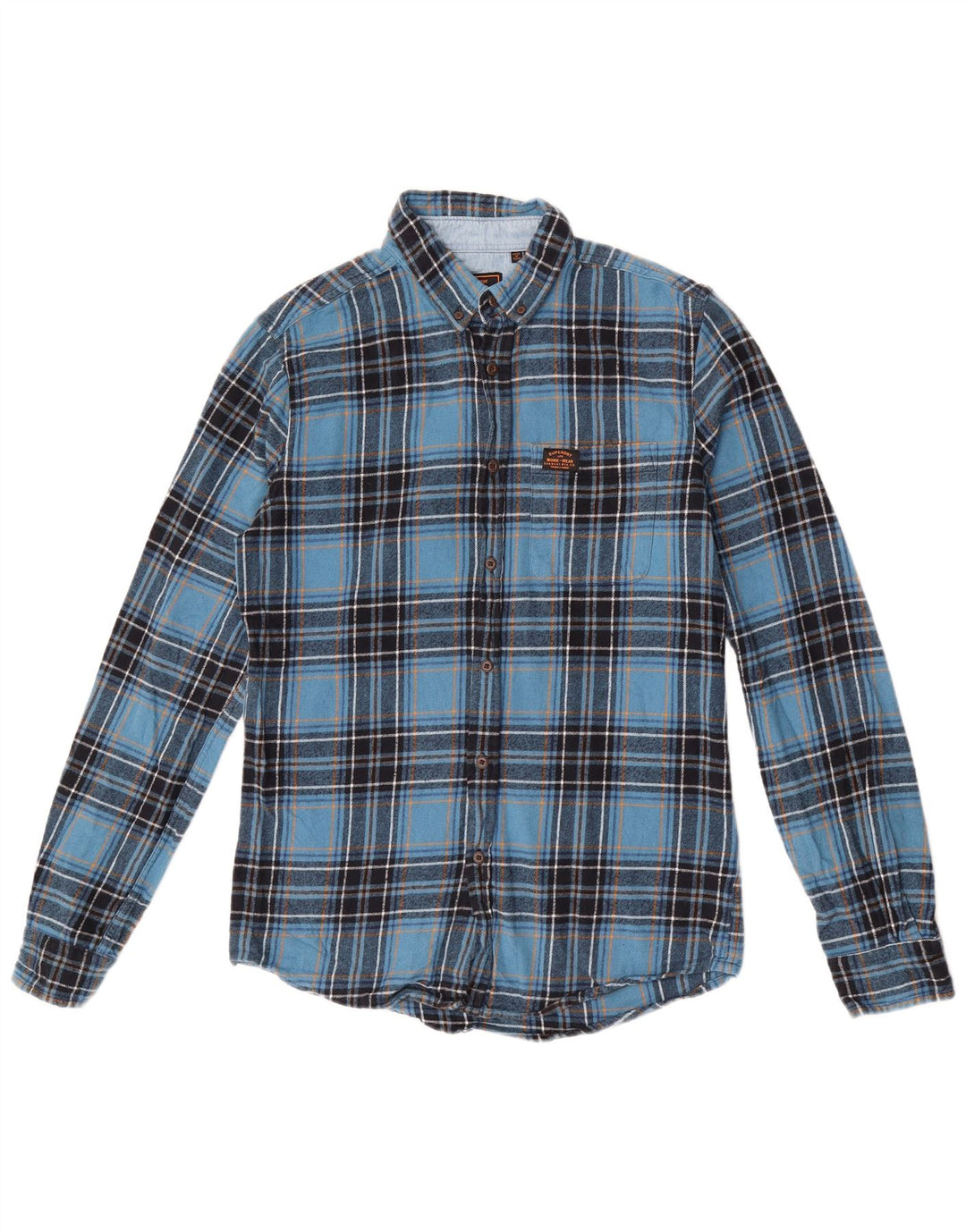 Superdry Herren-Flanellhemd, klein, blau kariert, Baumwolle
