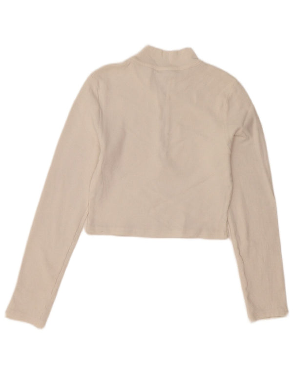Zara Damen Crop Zip Neck Top Langarm UK 14 Large Weiße Baumwolle