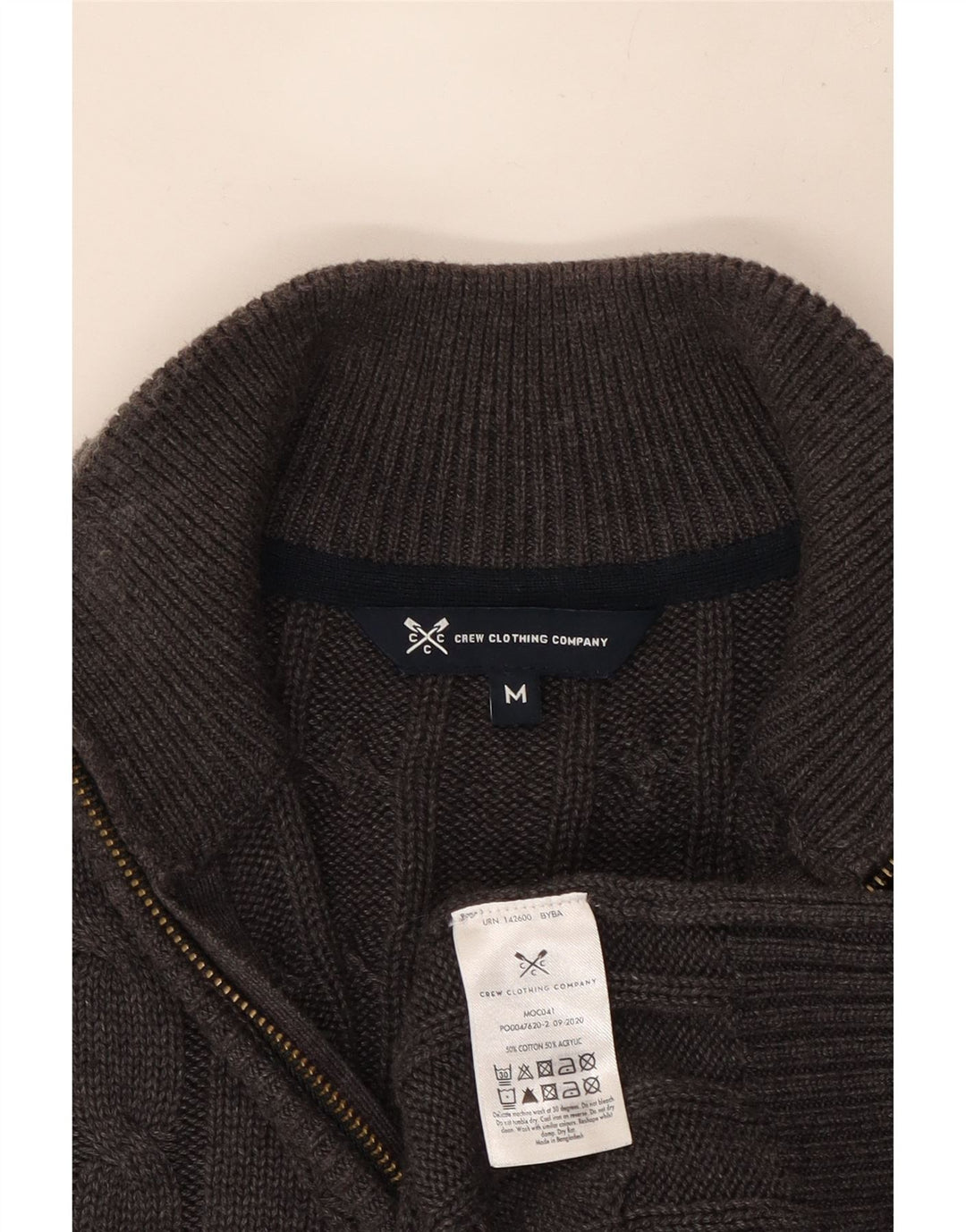 Crew Clothing Herren-Pullover mit Reißverschluss am Hals, mittelgraue Baumwolle