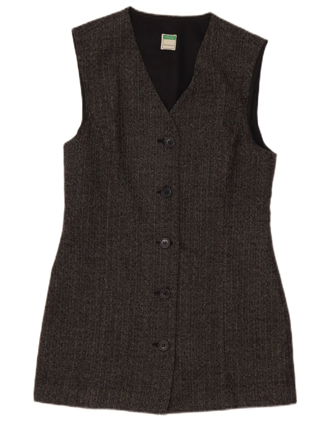 BENETTON Damen Longline Blazer Jacke UK 10 Small Grau Nadelstreifen