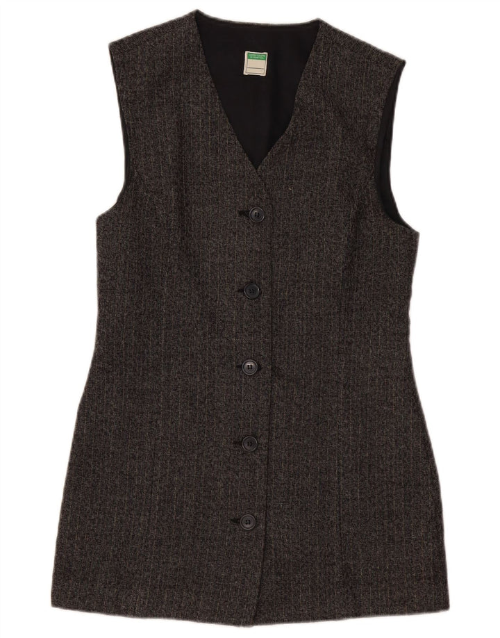 BENETTON Damen Longline Blazer Jacke UK 10 Small Grau Nadelstreifen