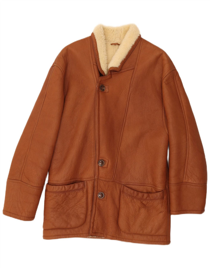 VINTAGE Herren Shearling Jacke IT 52 XL Braunes Shearling