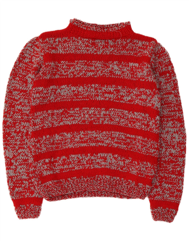 Vintage Damen Rollkragenpullover Pullover UK 14 Mittelrot gestreift