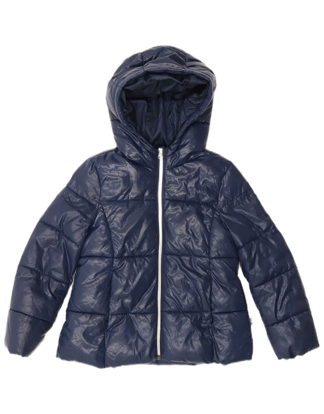 BENETTON Wattierte Mädchenjacke mit Kapuze, 6–7 Jahre, Größe S, Marineblau, Polyester