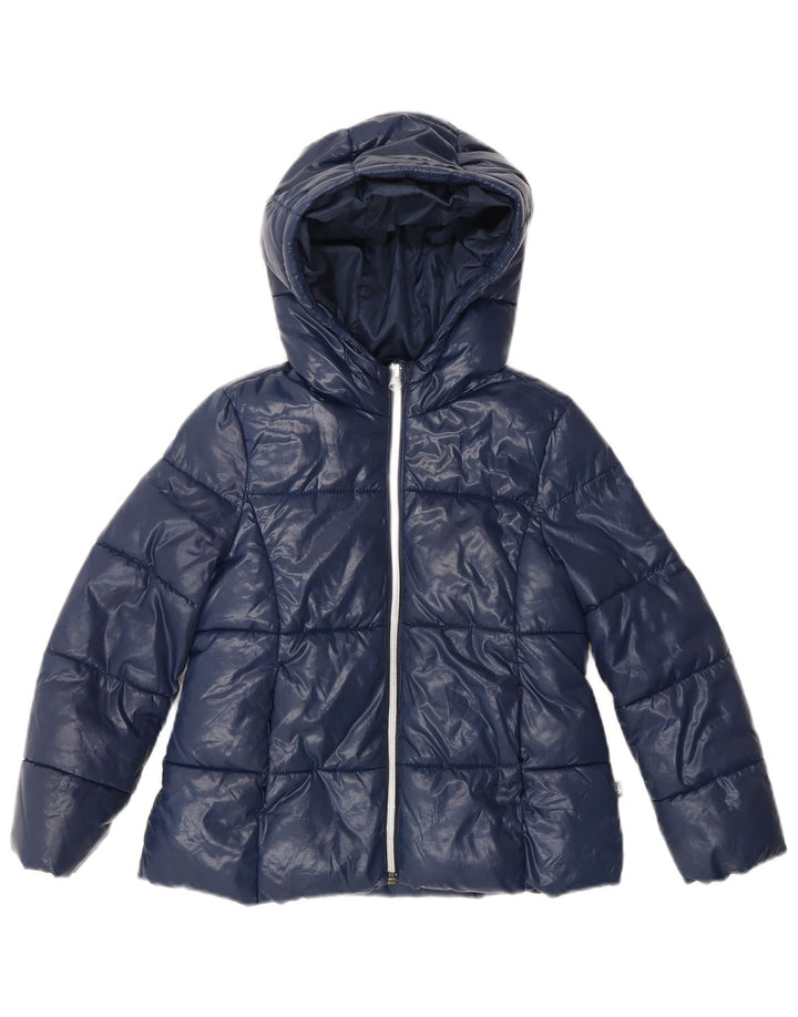 BENETTON Wattierte Mädchenjacke mit Kapuze, 6–7 Jahre, Größe S, Marineblau, Polyester