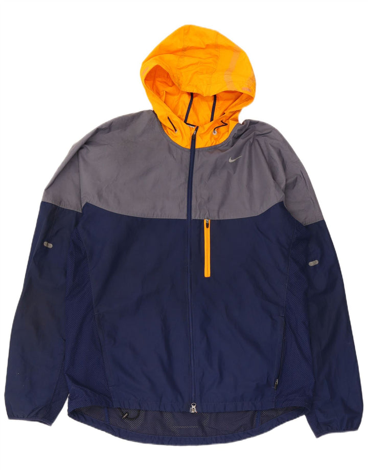 Nike Herren-Lauf-Trainingsanzug mit Kapuze, große Jacke, Marineblau, Farbblock
