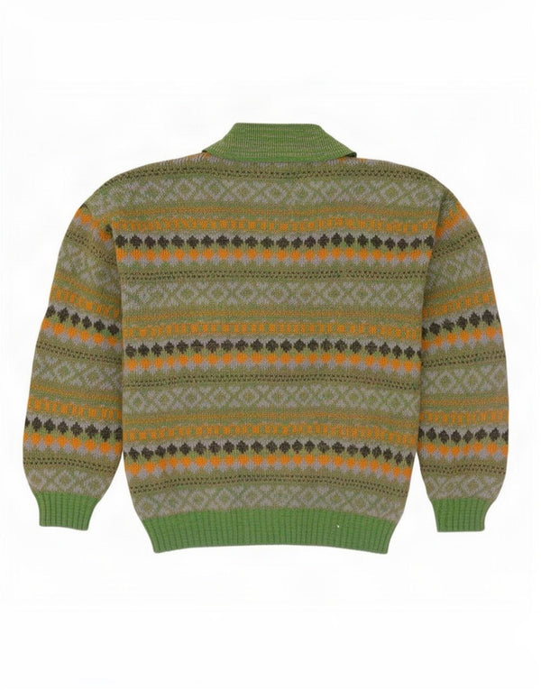 Vintage Herren Rollkragenpullover Pullover Mittelgrüne Fair-Isle-Wolle