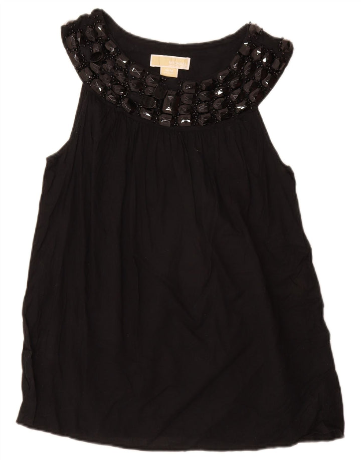 MICHAEL KORS Ärmelloses Damen-Blusenoberteil UK 12 Mittelschwarze Baumwolle