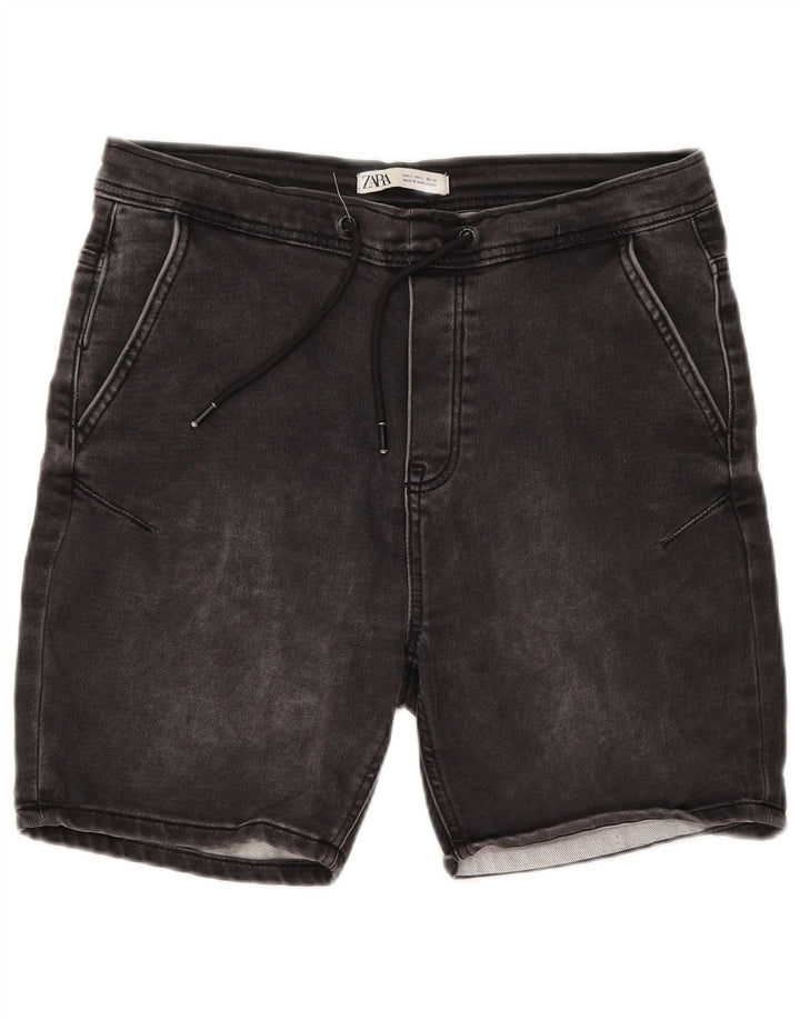 Zara Damen-Jeansshorts, Größe L, W32, graue Baumwolle