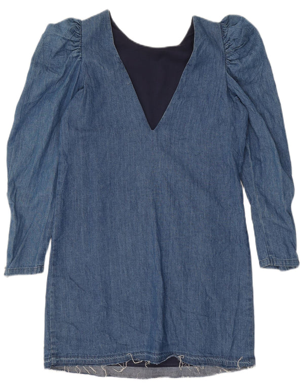 Vintage Damen Langarm Jeanskleid UK 12 Mittelblau