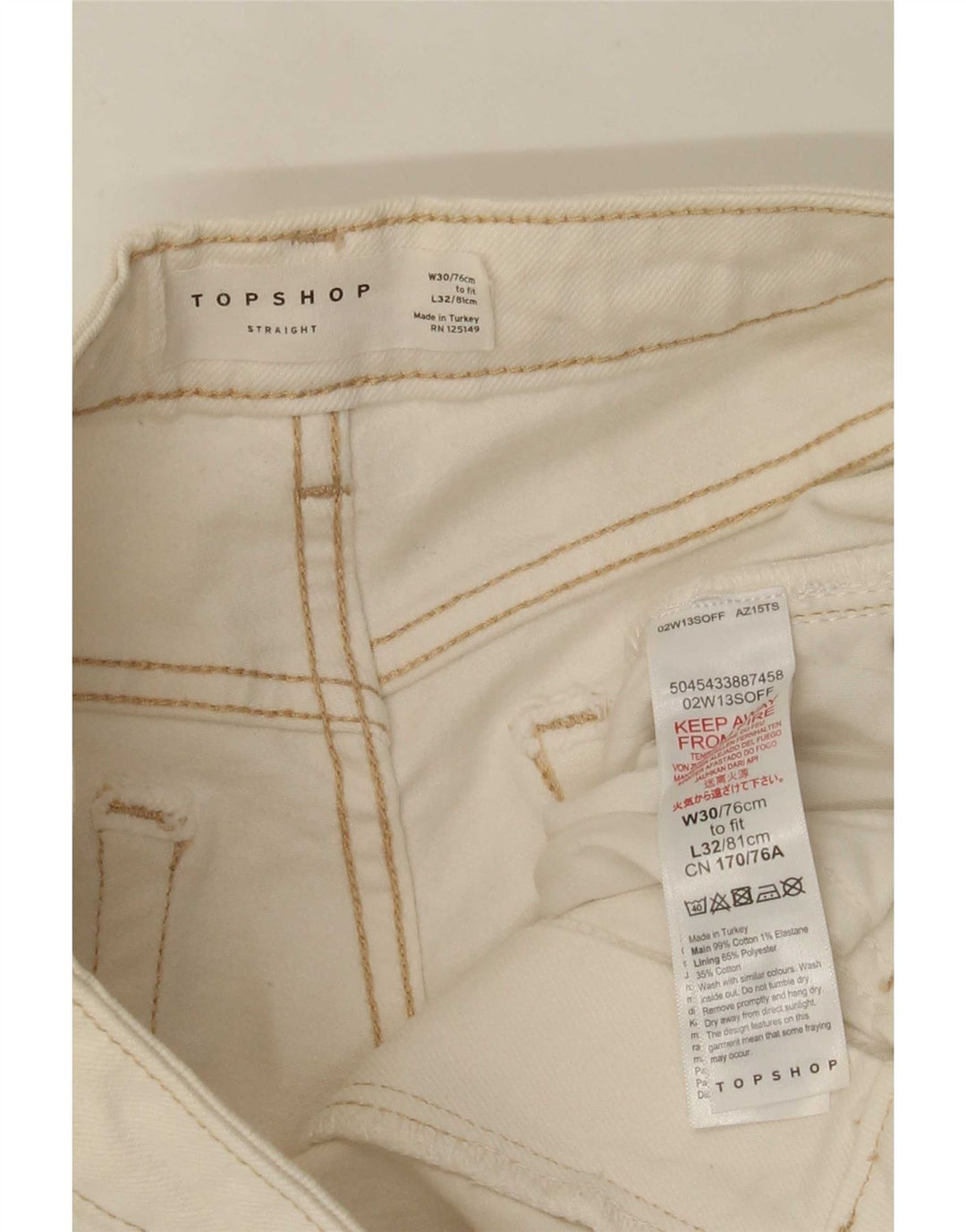 Topshop Damen Straight Jeans W30 L26 Weiße Baumwolle