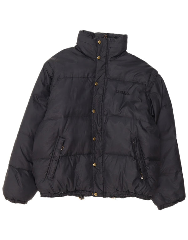 Gepolsterte Vintage-Herrenjacke mit Kapuze, UK 40, großes schwarzes Nylon