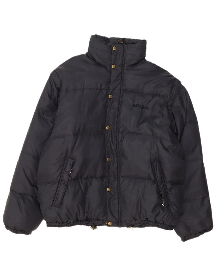 Gepolsterte Vintage-Herrenjacke mit Kapuze, UK 40, großes schwarzes Nylon