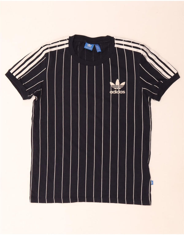 Adidas Womens Oversized T-Shirt Top UK 4 XS  Navy Blue Striped Cotton