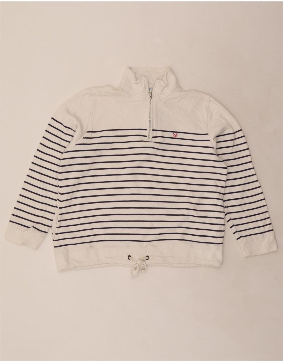 CREW CLOTHING Damen-Sweatshirt mit Reißverschluss am Hals, UK 14, Größe L, weiß gestreift
