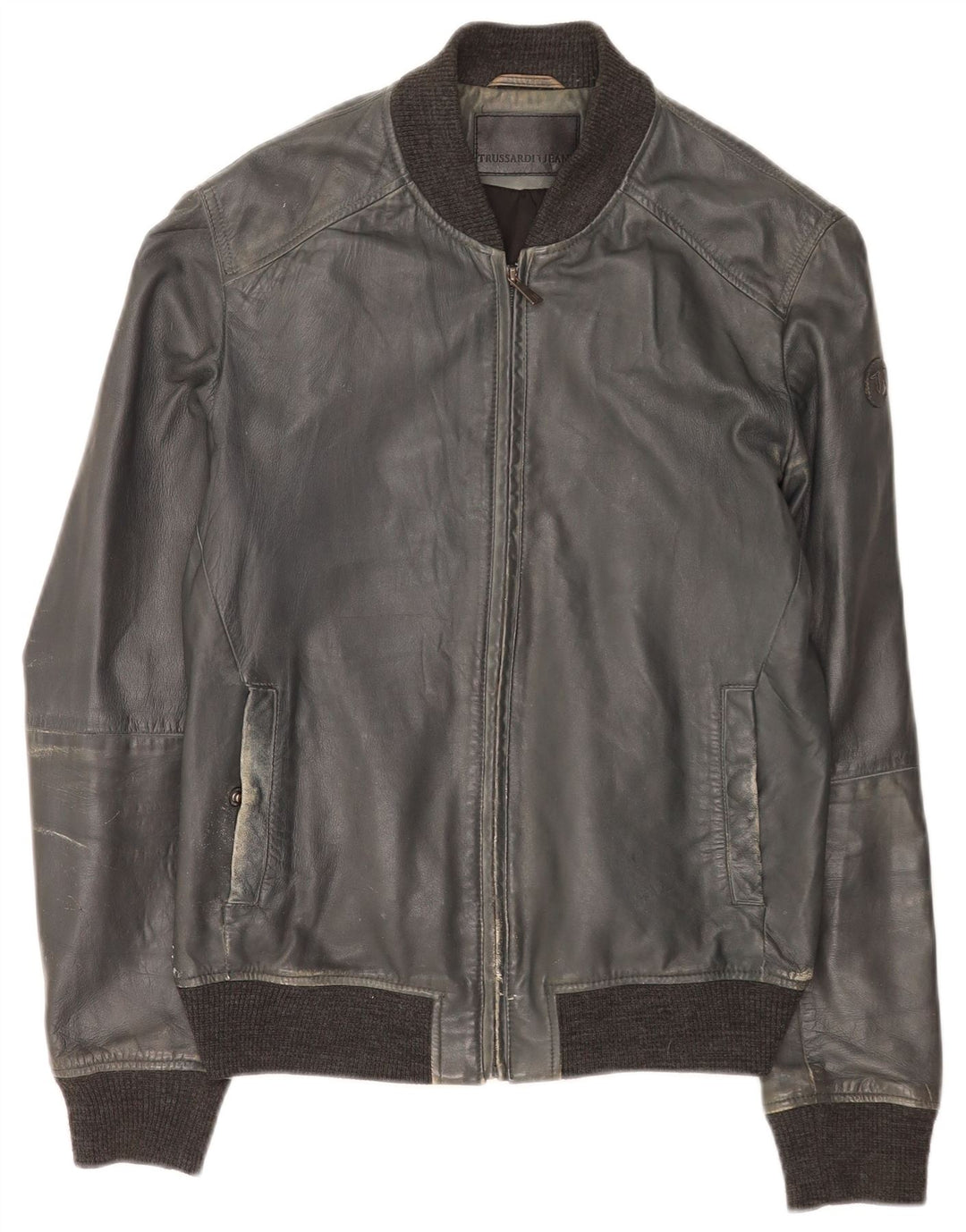 Trussardi Jeans Damen Bomber-Lederjacke IT 50 XL Marineblau