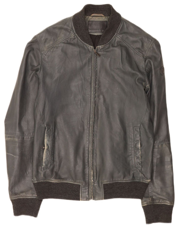 Trussardi Jeans Damen Bomber-Lederjacke IT 50 XL Marineblau