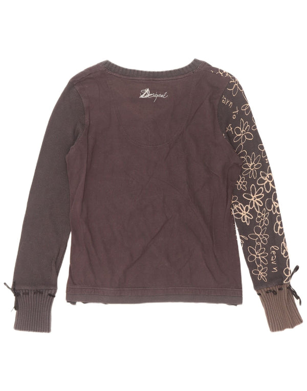 Desigual Damen Grafik-Top mit langen Ärmeln, UK 18 XL, schwarzes Blumen-Baumwollherz