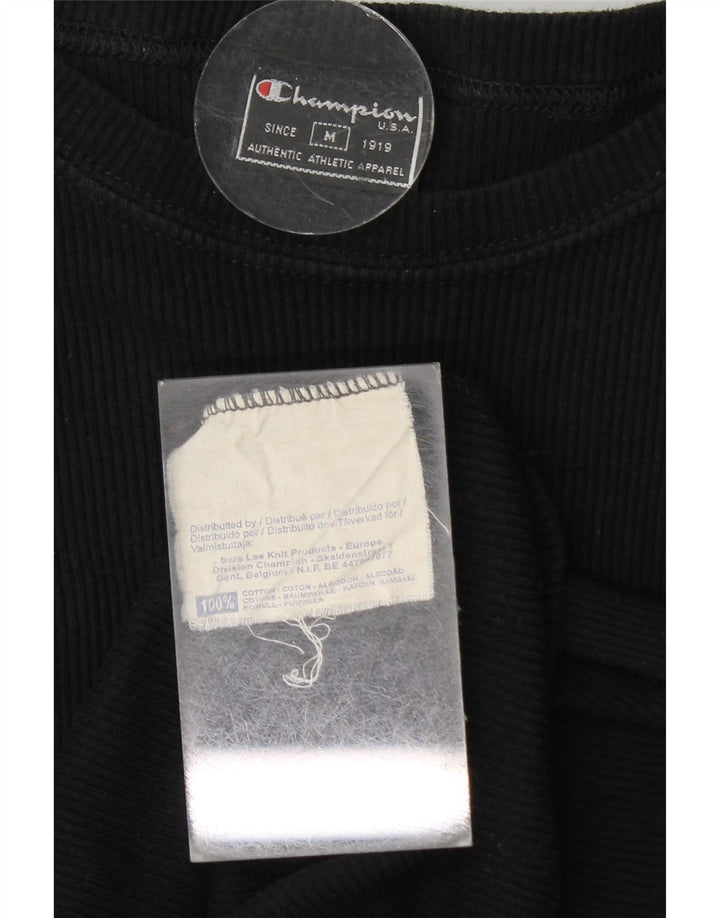 CHAMPION Damen Crop T-Shirt Top UK 12 Mittelschwarze Baumwolle