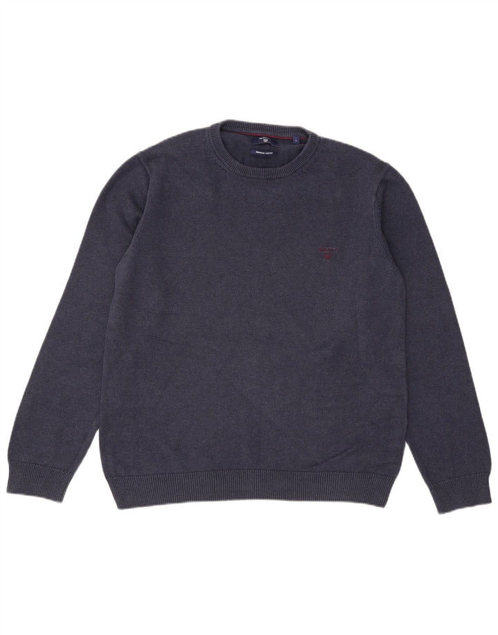 Gant Herren-Pullover mit Rundhalsausschnitt, groß, marineblaue Baumwolle