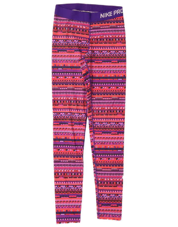 NIKE Womens Dri Fit Graphic Leggings UK 8 Small Mehrfarbig Geometrisch