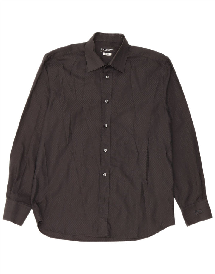 Dolce & Gabbana Herrenhemd Größe 41 16 Große schwarze geometrische Baumwolle