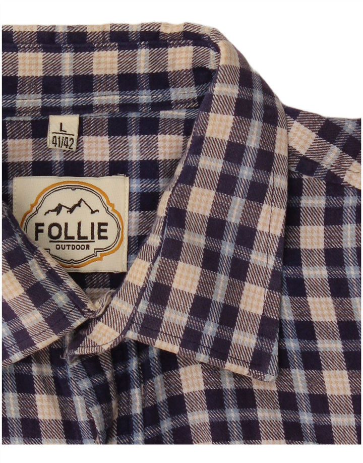 FOLLIE Herren-Flanellhemd, Größe 41/42, groß, blau kariert