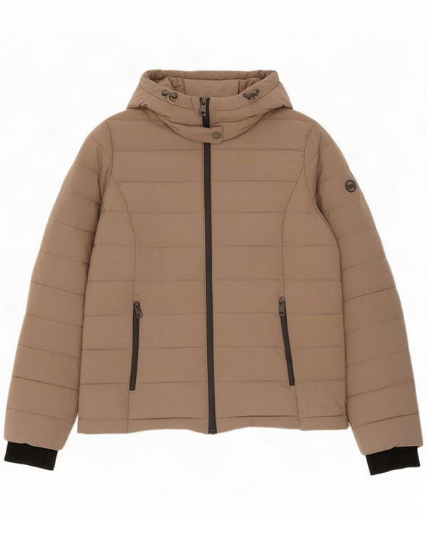 Michael Kors Wattierte Damenjacke mit Kapuze UK 14 Mittelbraunes Polyester