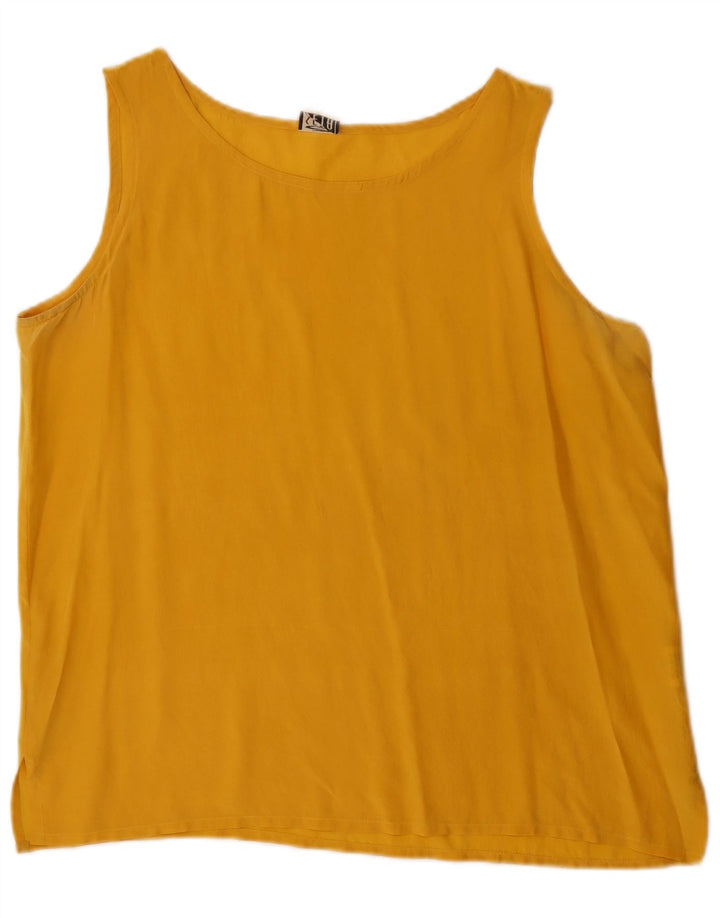 Vintage Damen Ärmelloses Blusentop IT 48 XL Gelbe Seide