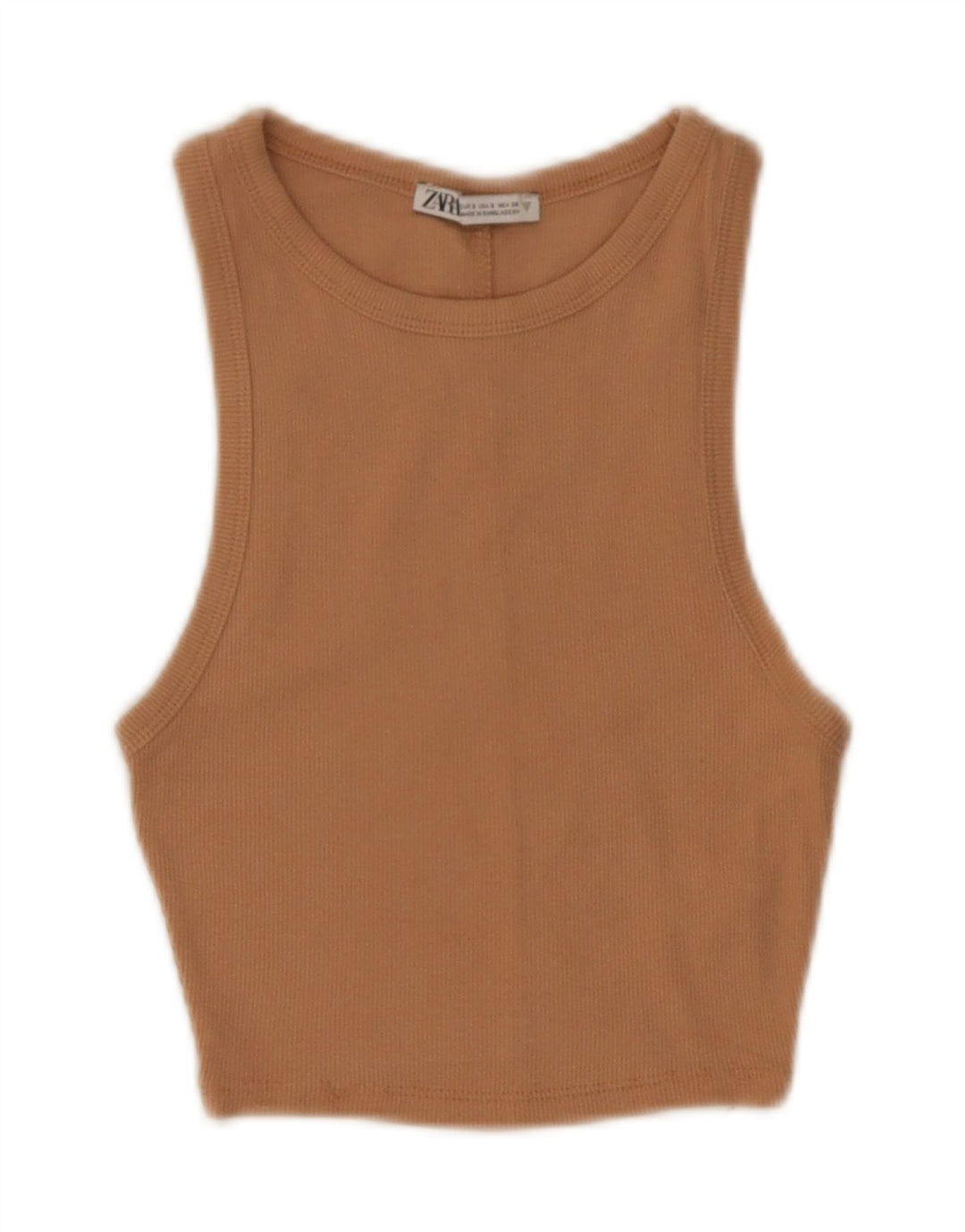 ZARA Womens Crop Vest Top UK 8 Small Brown Cotton Vintage Zara and Second-Hand Zara from Messina Hembry 