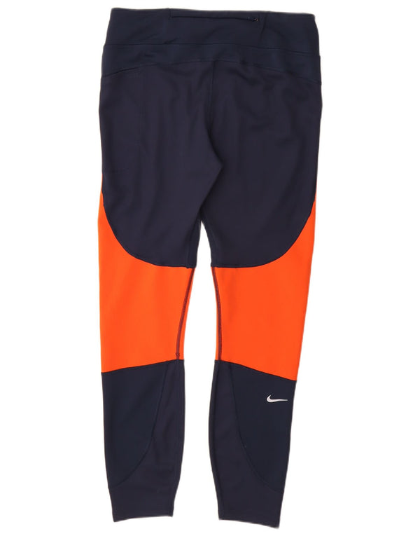 Nike Damen Leggings UK 14 Large Marineblau Colourblock Polyester