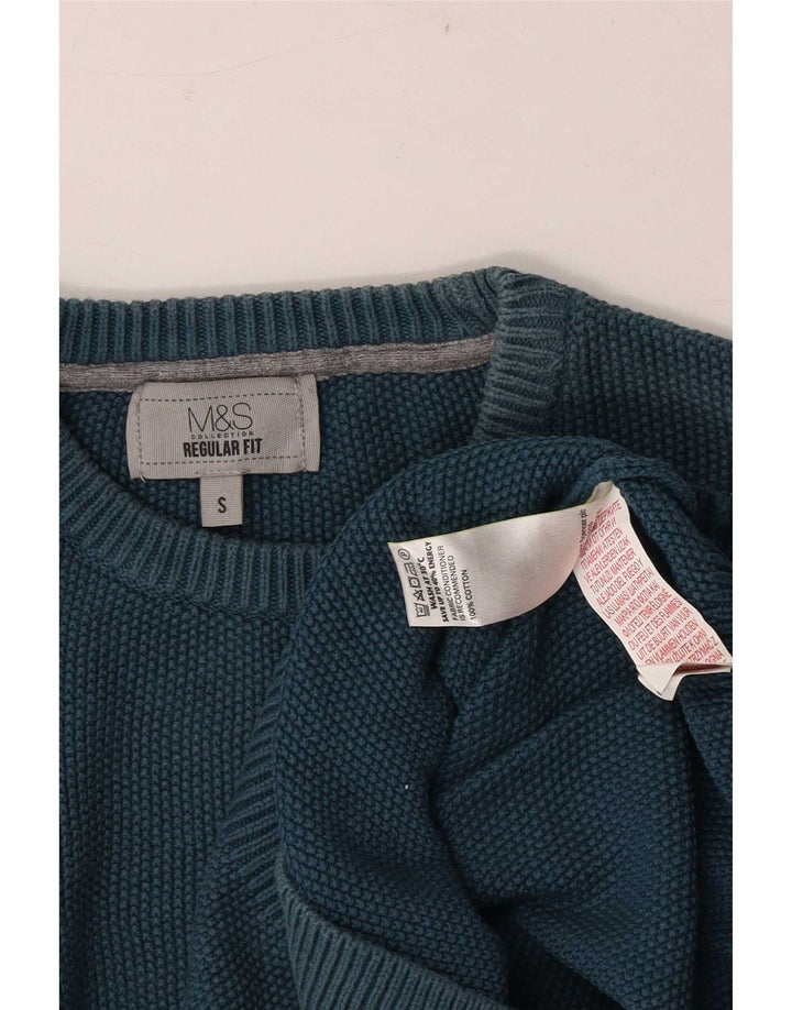 Marks & Spencer Herren-Pullover, reguläre Passform, Rundhalsausschnitt, Größe S, Blau, Baumwolle