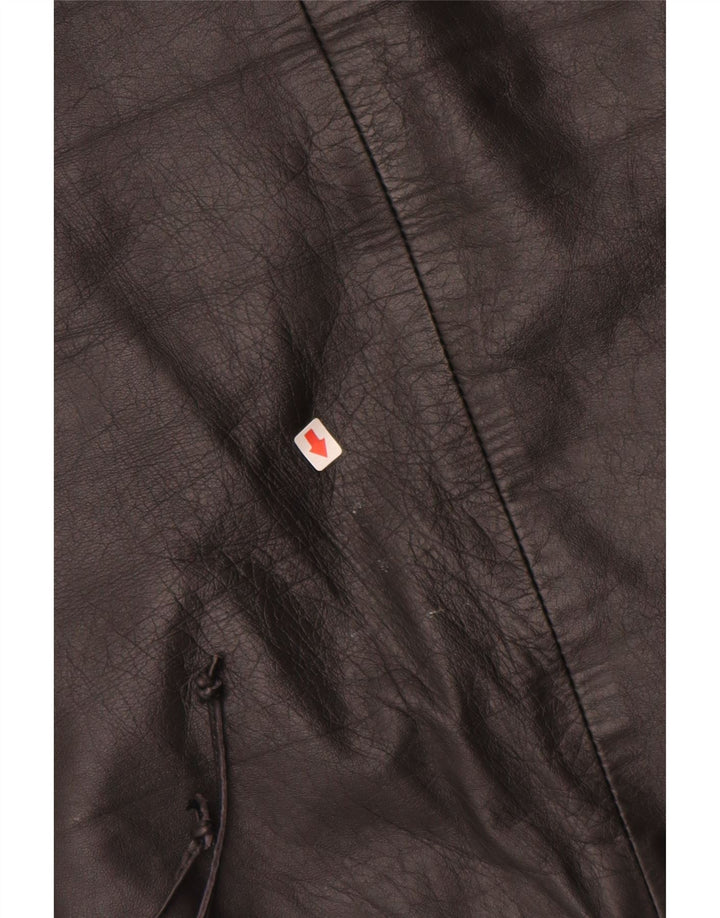 VINTAGE Damen Lederrock EU 34 XS W24 Schwarzes Leder