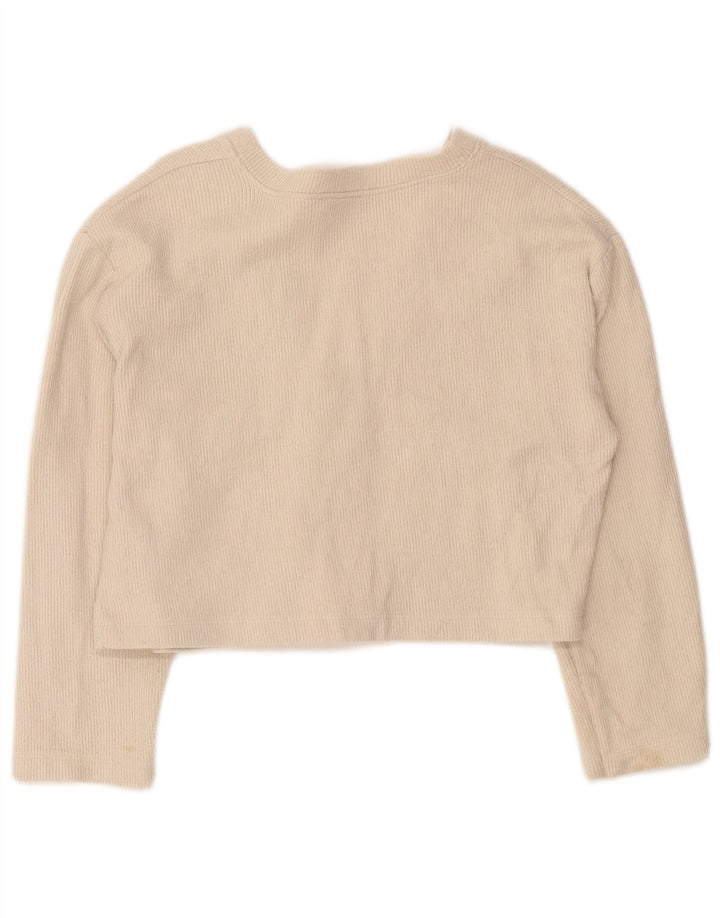 Zara Damen Crop Cardigan Pullover UK 14 Mittelbeige Baumwolle