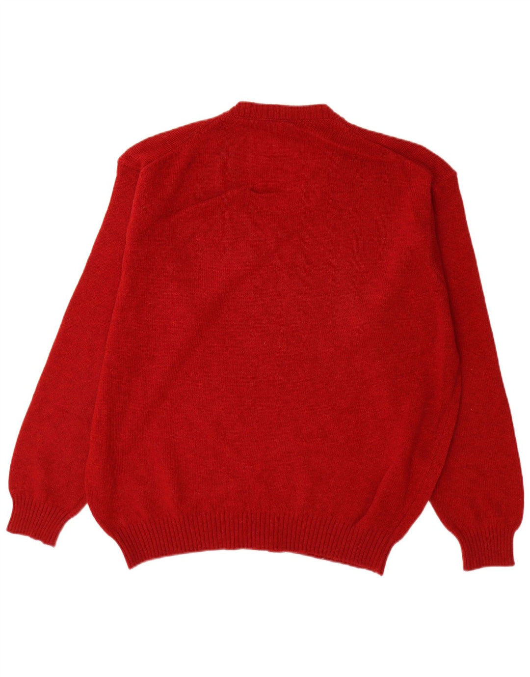 Benetton Herren-Pullover mit V-Ausschnitt, groß, rote Schurwolle
