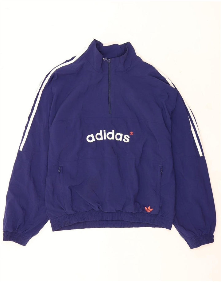 Adidas Herren Loose Fit Graphic Zip Neck Pullover Trainingsanzug Top Mittelblau